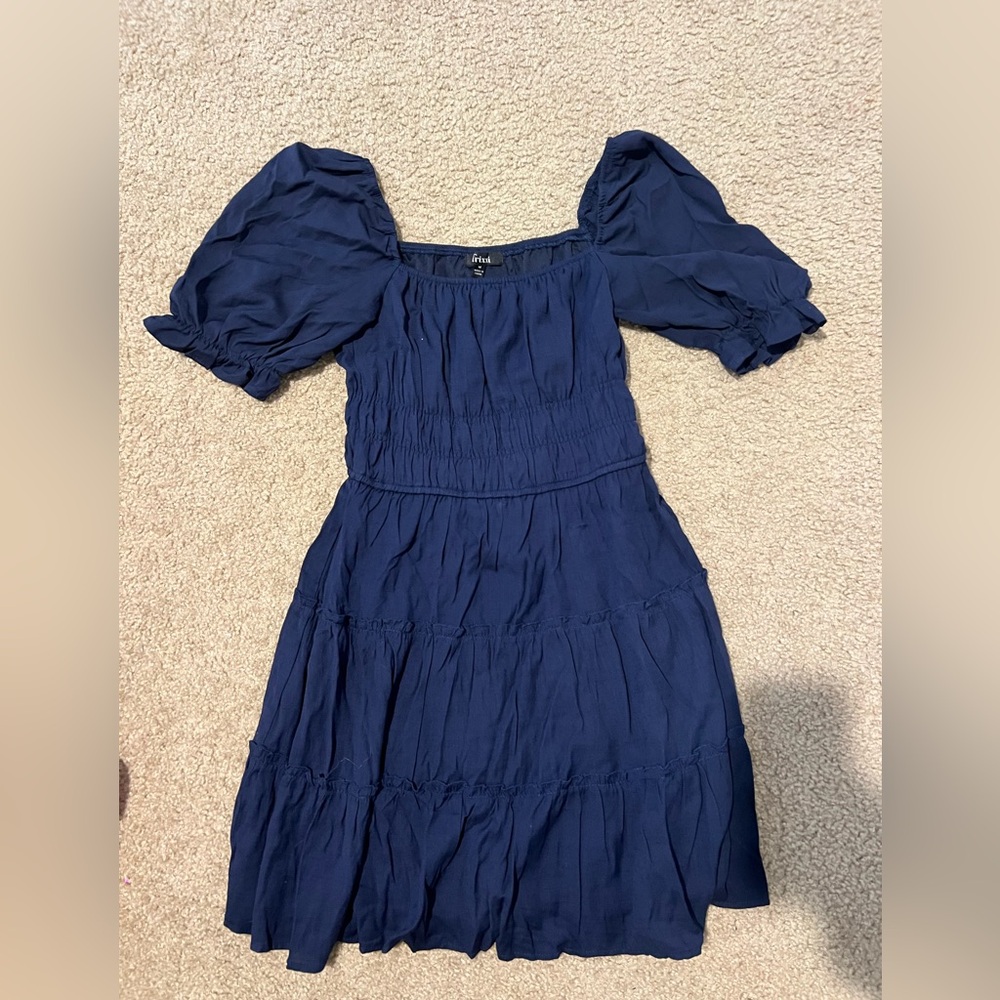Trixxi Navy Short Sleeve Ruffle Dress